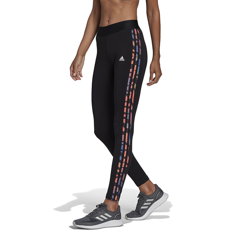 adidas 3 Stripe Animal Print Legging (W) (Black) - USTA Pro Shop